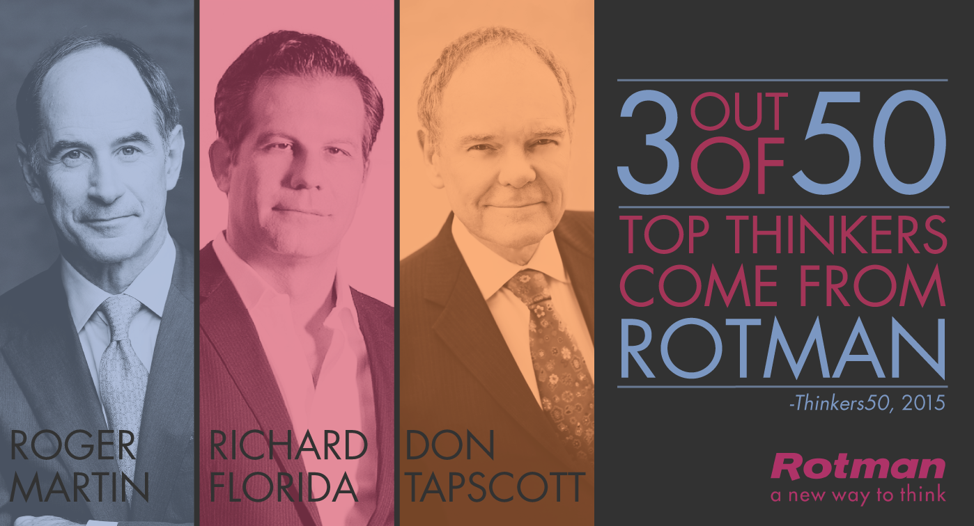 3 out 50 top thinkers come from Rotman, according to thinkers50, 2015 | Roger Martin | Richard Florida | Don Tapscott