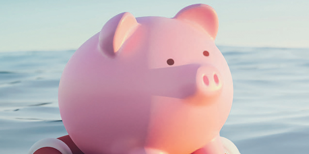 Piggie Bank floating on water