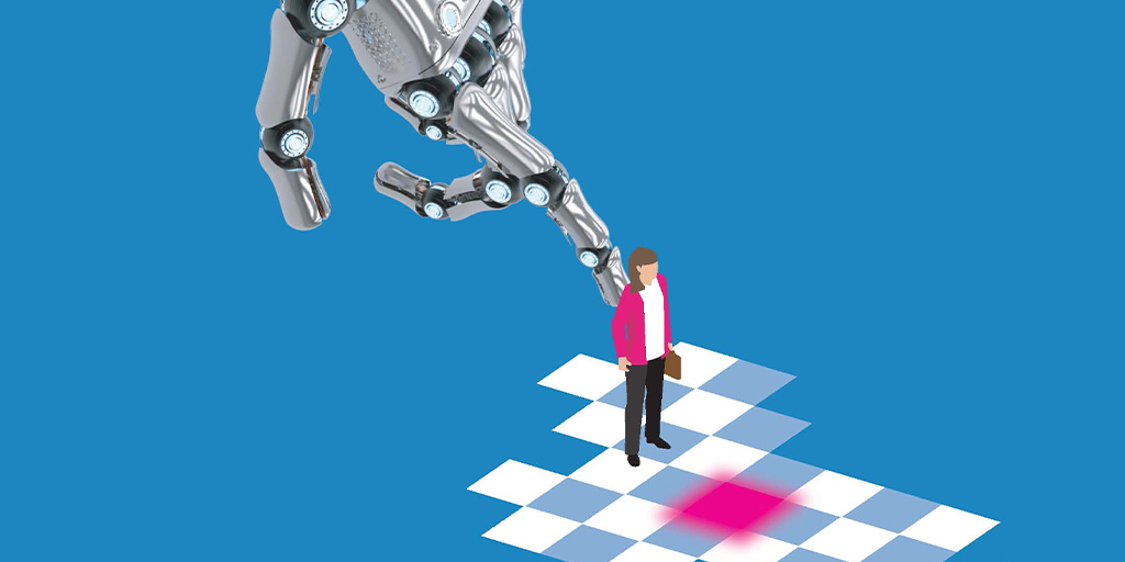 Illustration of robotic hand nudging human figure