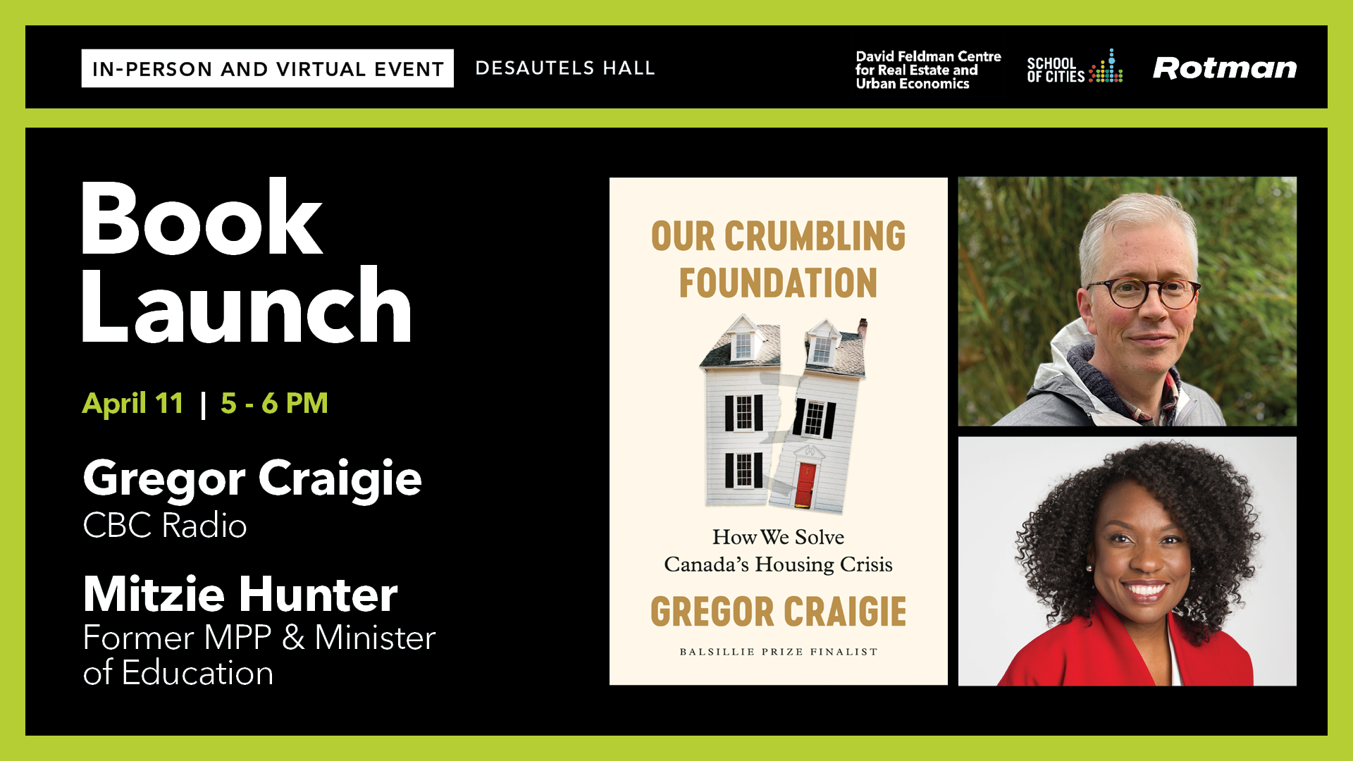 PBook Launch: Gregor Craigie and Mitzie Hunter on How to Solve Canada's Housing Crisis | in-person and virtual event | April 11, 2024  |  5-6 pm EDT